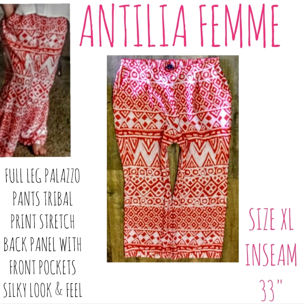 Antilia Femme Pants Size XL Palazzo Tribal